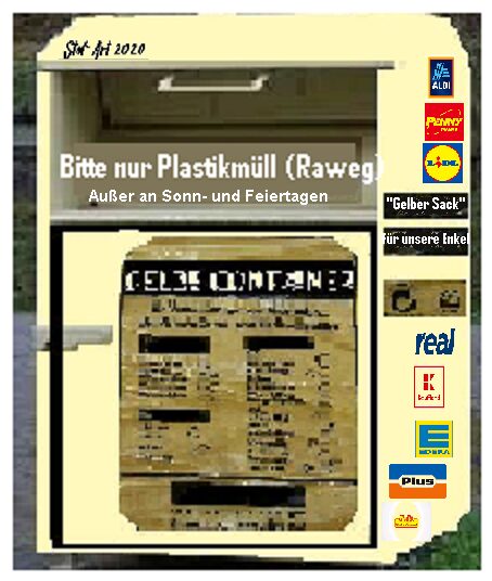 A photo of a yellow plastic recycling container
